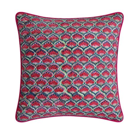 Housse de coussin carré block print Dahlia Rose