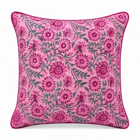 Housse de coussin carré block print Dahlia Rose