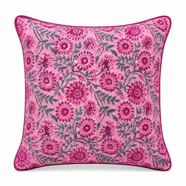 Housse de coussin carré block print Dahlia Rose