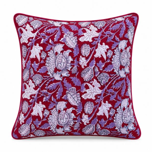Housse de coussin carré block print Grenat Floral