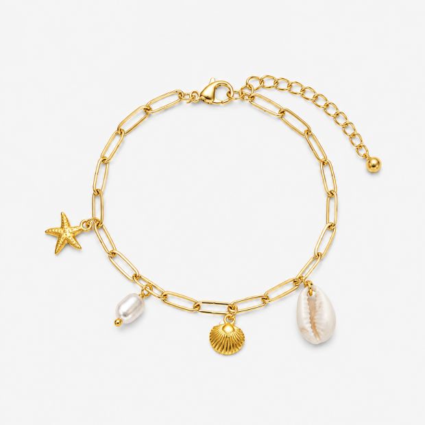 Bracelet doré coquillage et étoile de mer