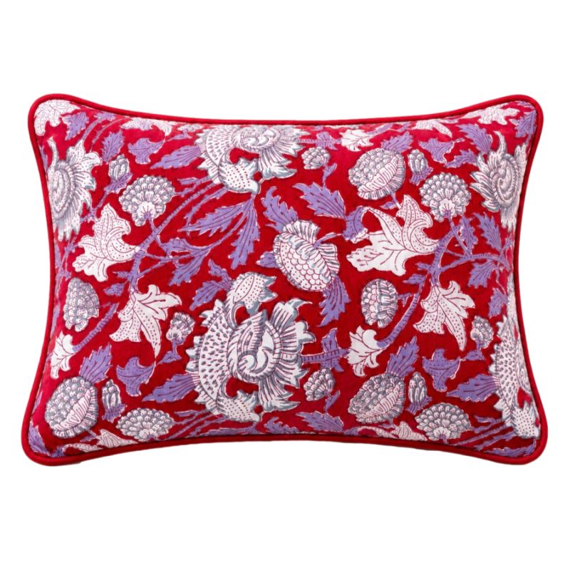 Housse de coussin petit rectangle block print Grenat Floral