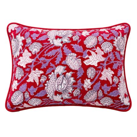 Housse de coussin petit rectangle block print Grenat Floral