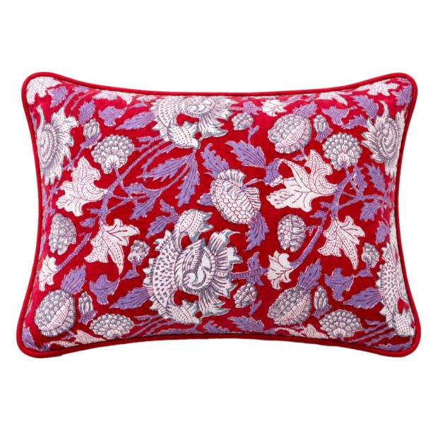 Housse de coussin petit rectangle block print Grenat Floral