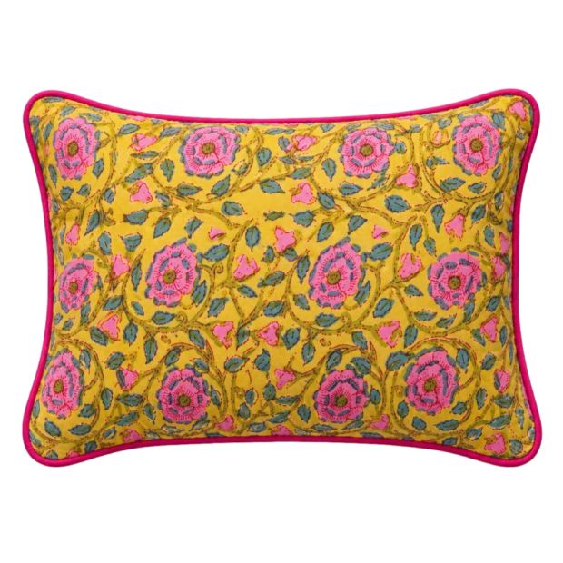 Housse de coussin petit rectangle block print Jardin
