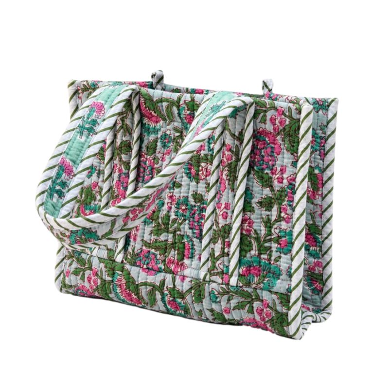 Sac cabas matelassé en coton block print Jalaana