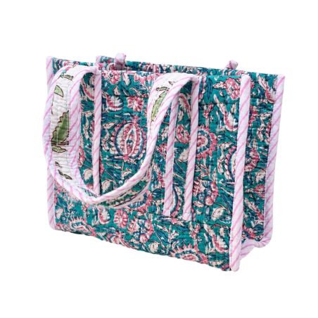 Sac cabas matelassé en coton block print Yugal