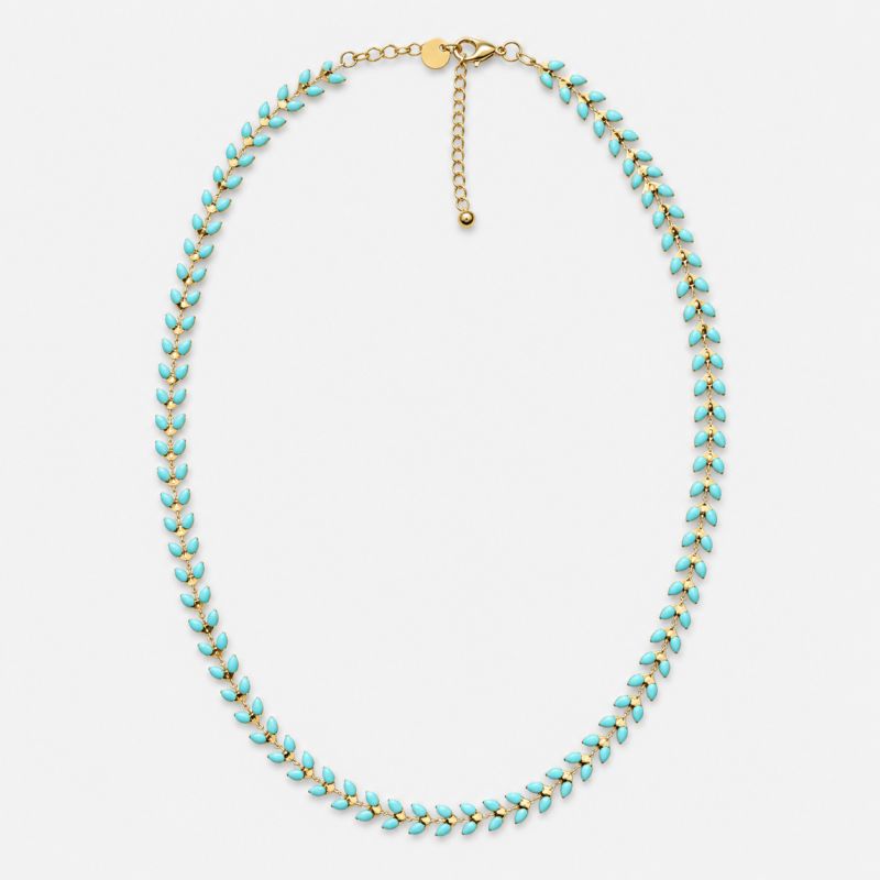 Collier doré "Feuillage turquoise"