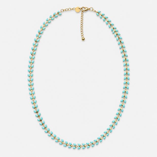 Collier doré "Feuillage turquoise"