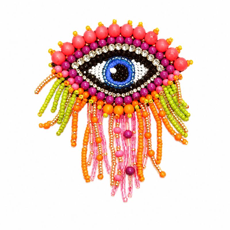Broche Œil franges multicolores