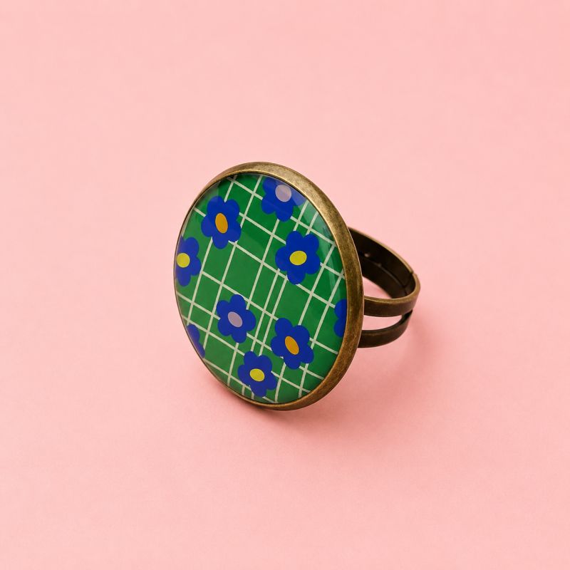 Bague, résine, "Retro vert"