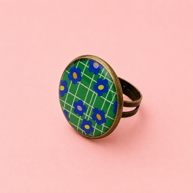 Bague, résine, "Retro vert"