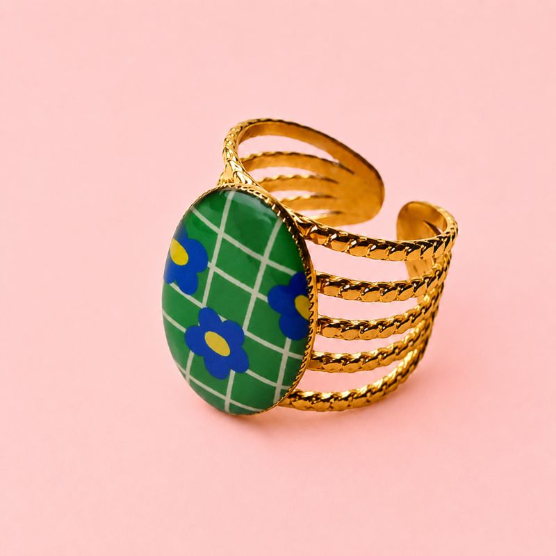 Bague Louisa, 5 anneaux, "Retro vert"