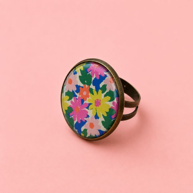 Bague, résine, "Flower Citron"