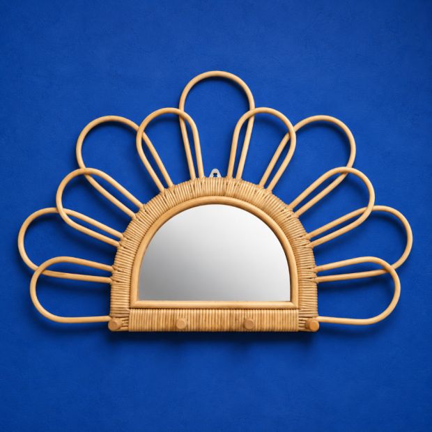 Miroir rotin et fibres naturelles, diamètre 65cm