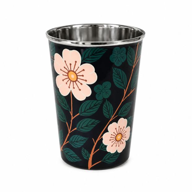 Grand verre inox peint à la main Hanami