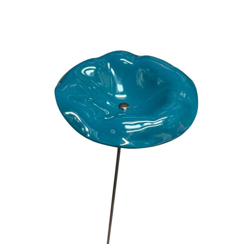 Fleurs en verre bleu canard coquelicots - Grand