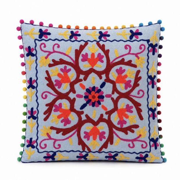Housse de coussin Suzani Bleu Ciel