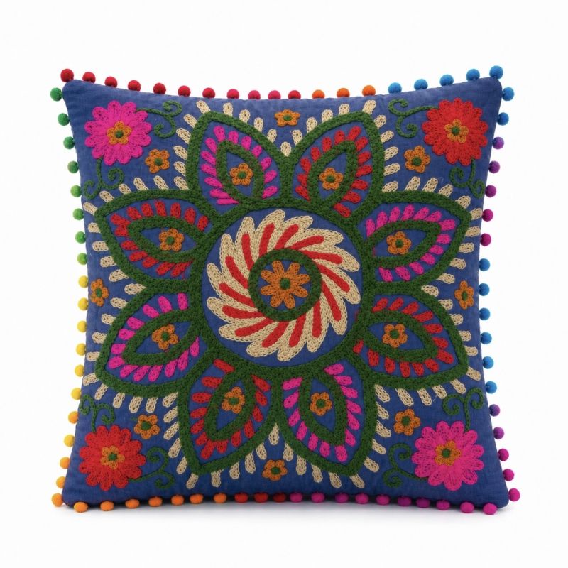 Housse de coussin Suzani Bleue