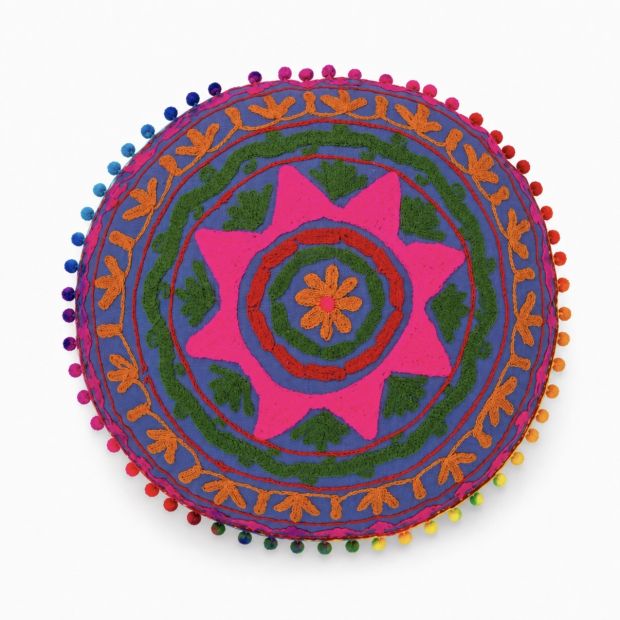 Coussin Rond Suzani Bleu Étoile