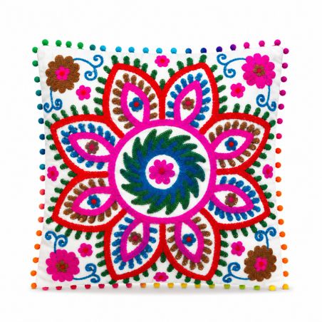 Housse de coussin Suzani blanche