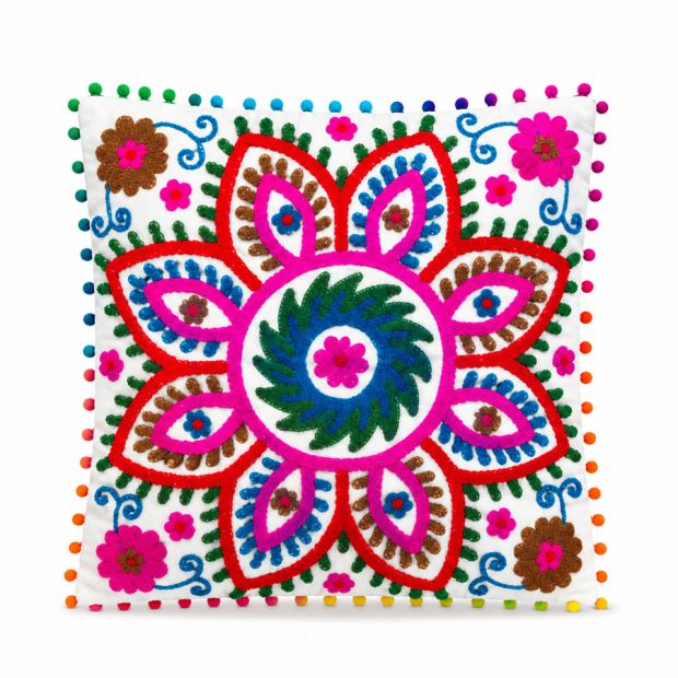 Housse de coussin Suzani blanche