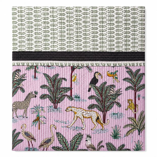 Tapis de jeu matelassé bébé Jungle rose