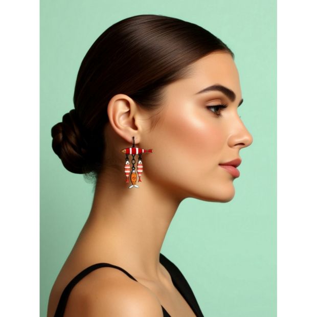 Boucles d'oreilles Sardine family rouge orangé