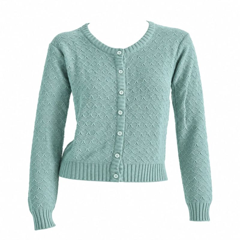 Gilet laine motifs ajourés Bleu glacier