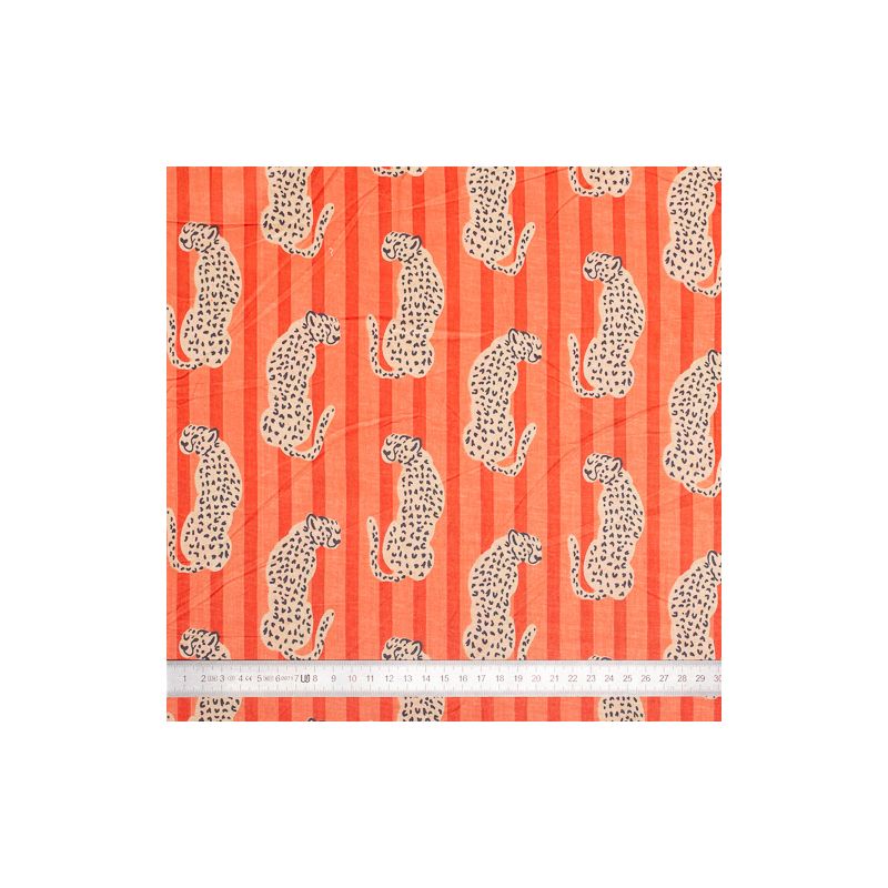 Tissu coton Léopard rayures orange