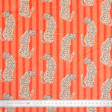 Tissu coton Léopard rayures orange
