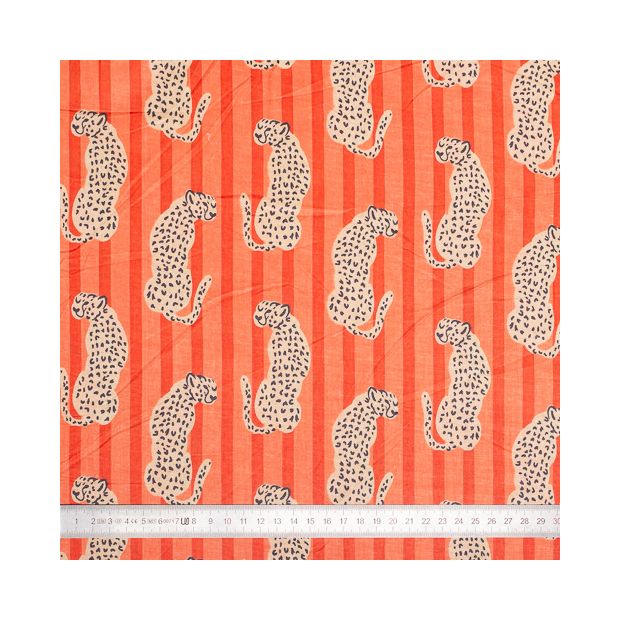 Tissu coton Léopard rayures orange
