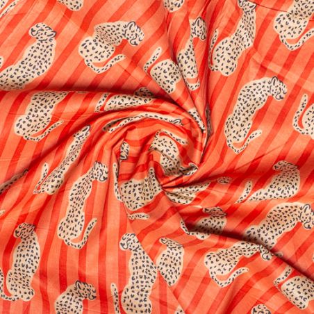 Tissu coton Léopard rayures orange
