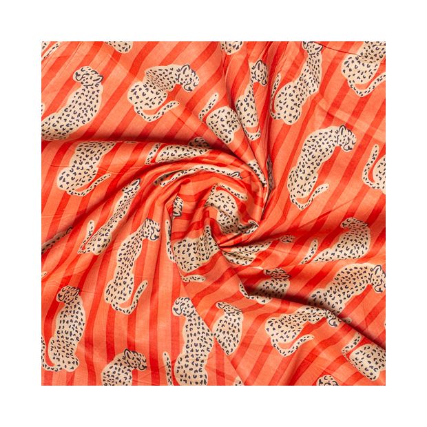 Tissu coton Léopard rayures orange