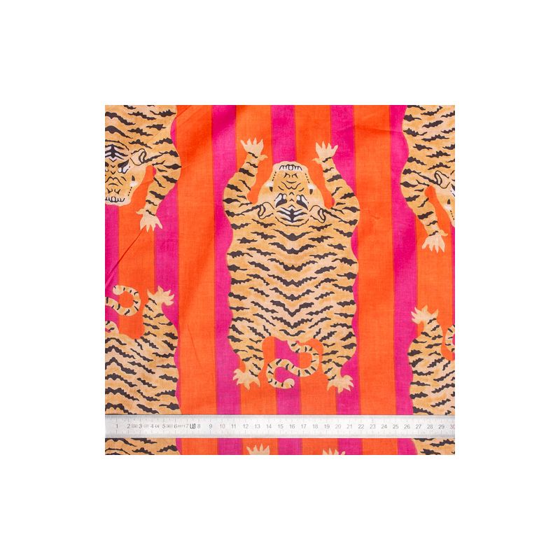 Tissu coton Tigre rayures orange rose