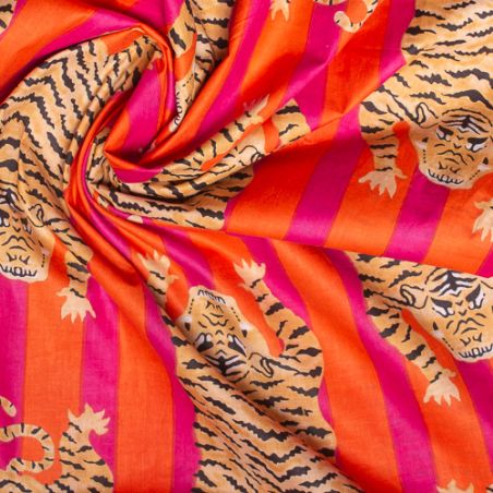 Tissu coton Tigre rayures orange rose