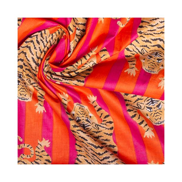Tissu coton Tigre rayures orange rose