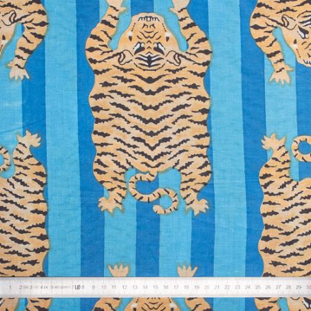 Tissu coton Tigre rayures bleu