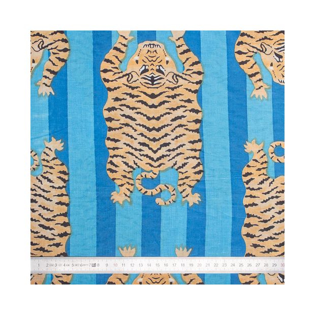 Tissu coton Tigre rayures bleu