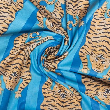 Tissu coton Tigre rayures bleu