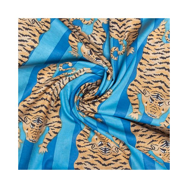 Tissu coton Tigre rayures bleu