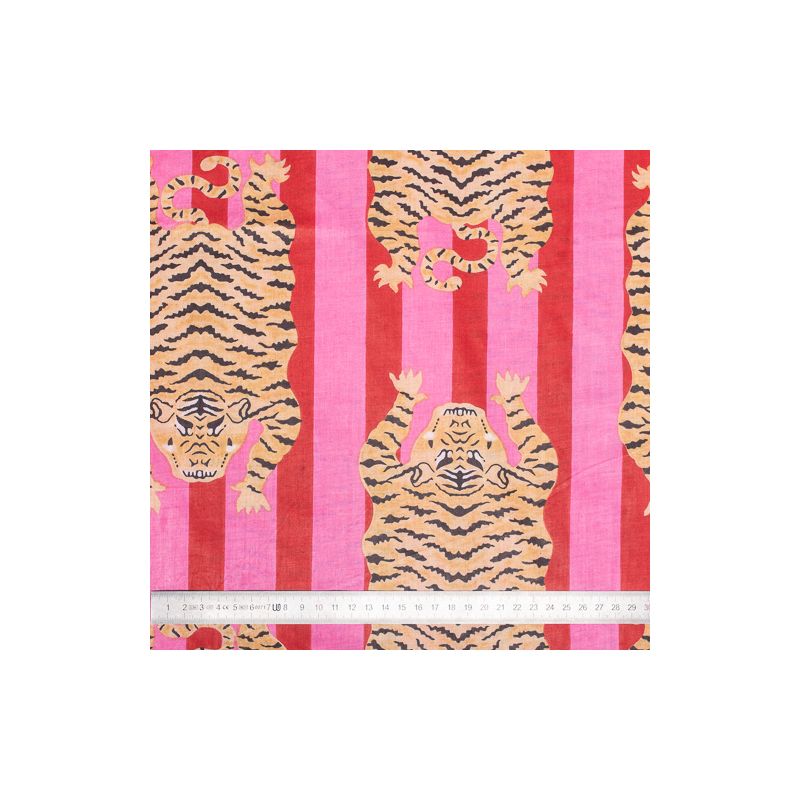 Tissu coton Tigre rayures rose rouge