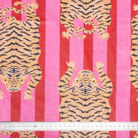 Tissu coton Tigre rayures rose rouge