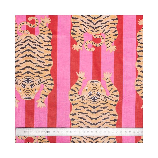 Tissu coton Tigre rayures rose rouge
