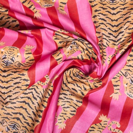 Tissu coton Tigre rayures rose rouge