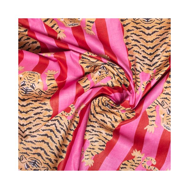 Tissu coton Tigre rayures rose rouge