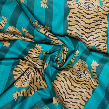 Tissu coton Tigre rayures vert