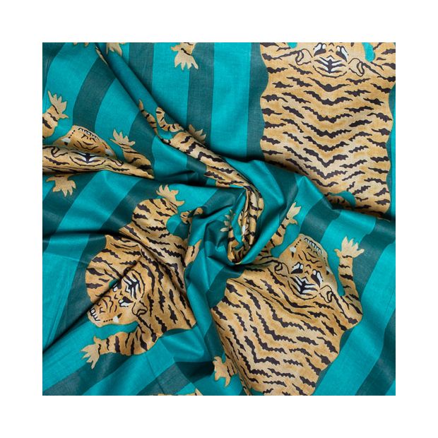 Tissu coton Tigre rayures vert