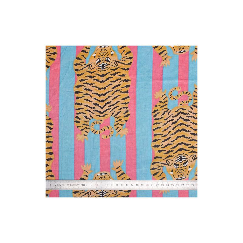 Tissu coton Tigre rayures bleu rose