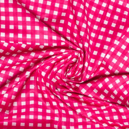 Tissu coton Vichy rose fushia